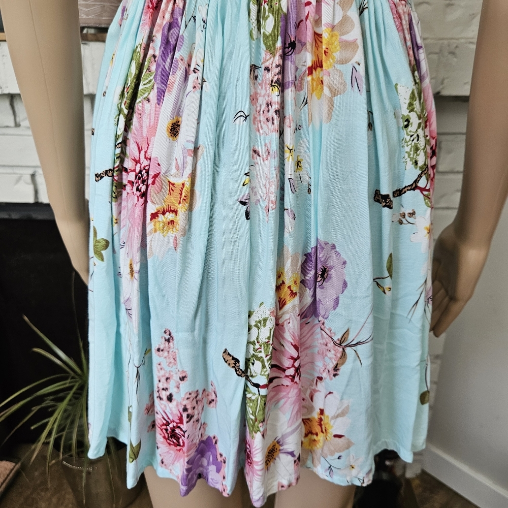 Light Blue Floral Sundress - Sleeveless Scoop Neck - Picture 9 of 12